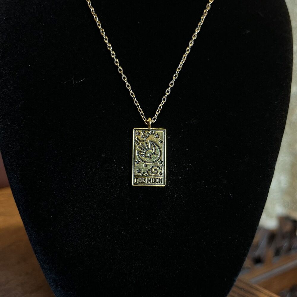 The Moon Gold Tone Tarot Necklace 16 in Whimsygoth Practical Magic Eccentric